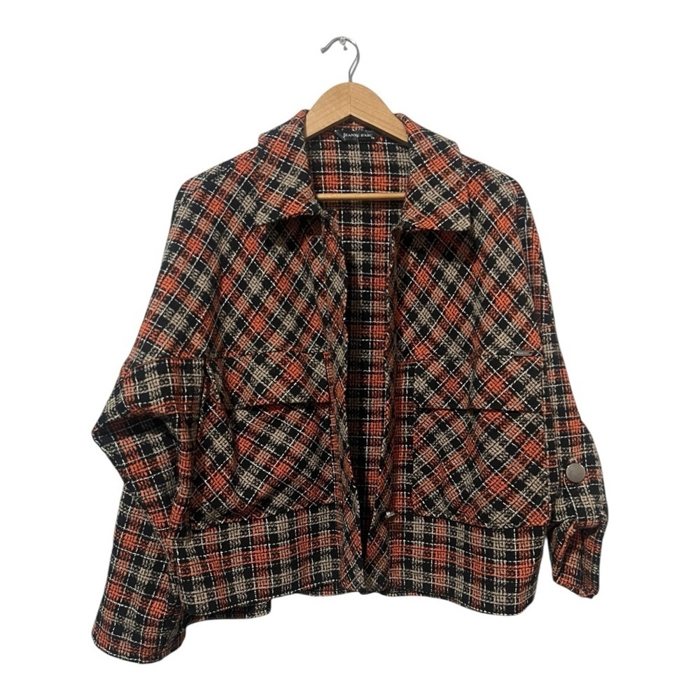 Jeanne D'arc Tweed Blazer Women's 40 Black Orange Crop 100% Cotton US 8